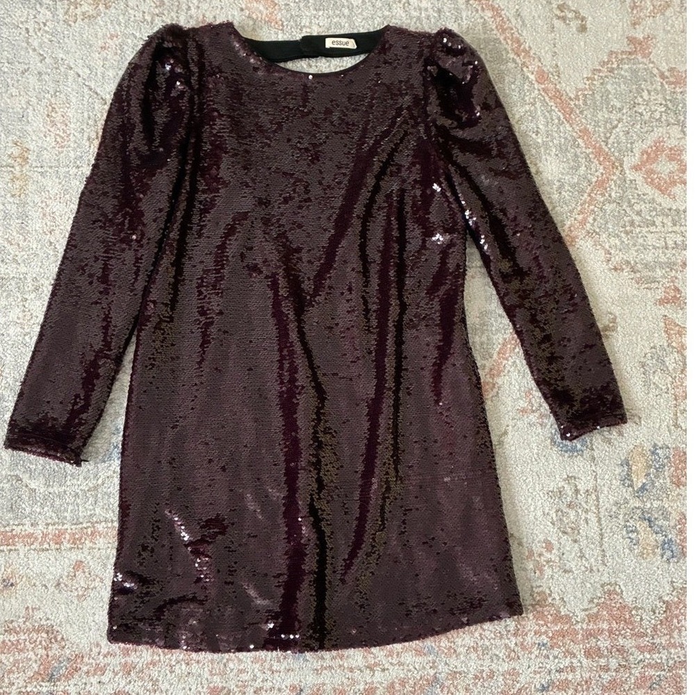 Essue Sequin Long Sleeve Party Dress - Dark Plum-Sz M